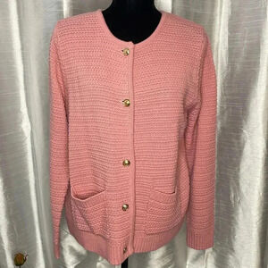Halife Women’s Large Pink Acrylic Knit Button Up Cardigan Sweater